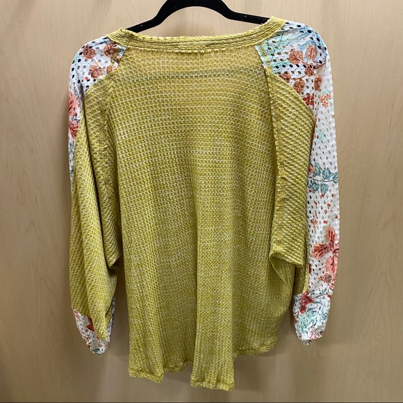 Green Waffle Sweater Eyelet Knit Sweater Top Boho - Picture 4 of 4